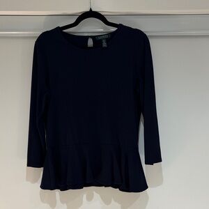 Ralph Lauren Women's Navy Peplum Top
